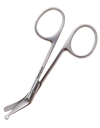 Curved scissors for cutting ostomy barriers